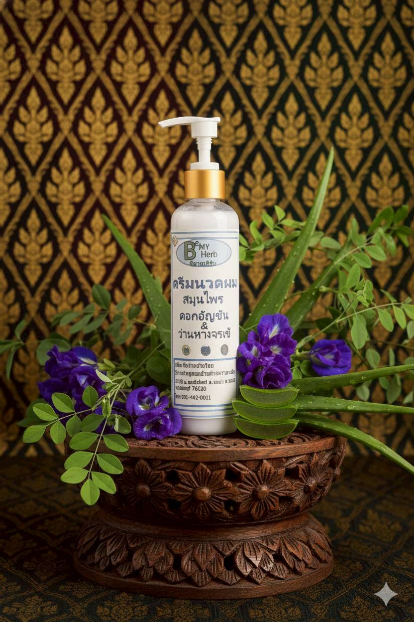 ครีมนวดผมสมุนไพร ดอกอัญชัน&ว่านหางจระเข้