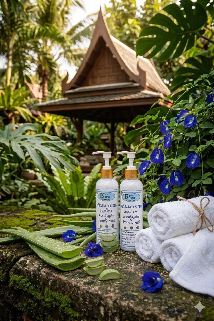 ครีมนวดผมสมุนไพรดอกอัญชันและว่านหางจระเข้